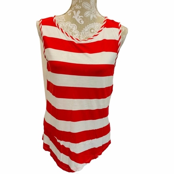 CAbi Carousel Asymmetrical Red and White Striped Tank Top Size XS Oversized - Picture 6 of 12